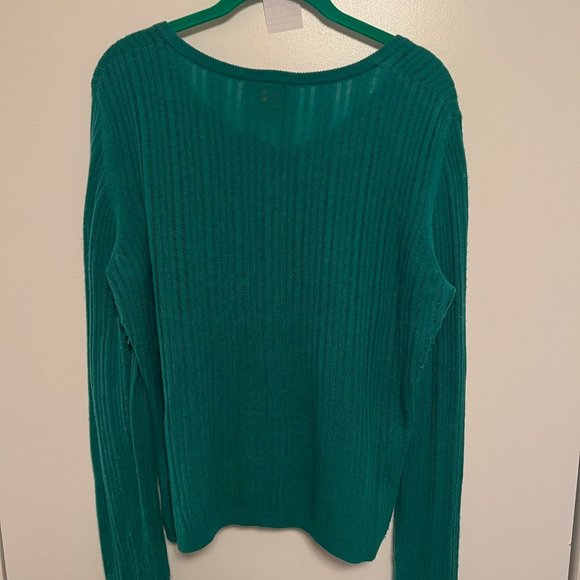 TORY BURCH Merino Wool Crew Neck Button-Down Sweater, Green, Size XL - Picture 3 of 5